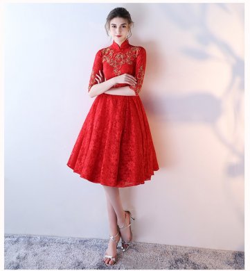 性感優(yōu)雅中式禮服，復(fù)古浪漫蕾絲晚禮服