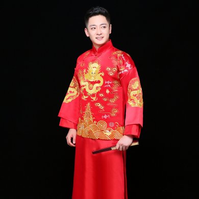 金龍刺繡男士中式禮服，時尚匠心啟航閱讀新郎禮服