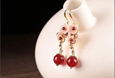 貝殼花朵琉璃吊墜耳環(huán)，古風(fēng)氣質(zhì)嬌雅清新首飾