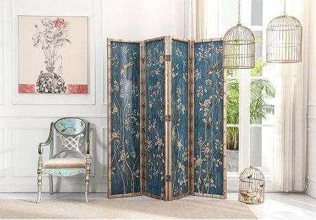 新古典四扇屏風(fēng)隔斷，精美手繪屏風(fēng)