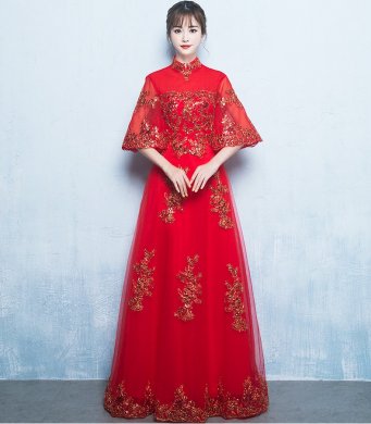 金線刺繡中式禮服，唯美浪漫晚禮服