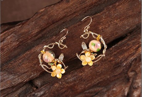 華貴典雅閃閃耳環(huán)，清新淡黃花朵耳環(huán)首飾