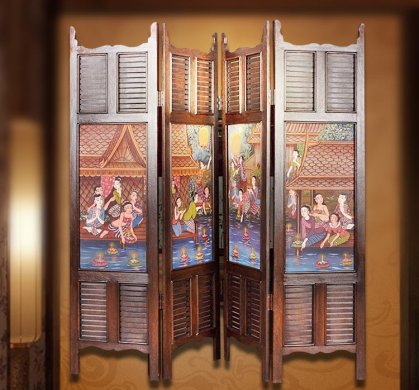 東南亞實木屏風(fēng)，手繪油畫屏風(fēng)
