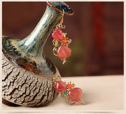 粉嫩心形少女耳環(huán)，復(fù)古閨蜜氣質(zhì)時尚耳環(huán)