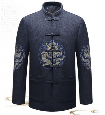 匠心啟航閱讀羊毛呢男裝金龍刺繡中山裝