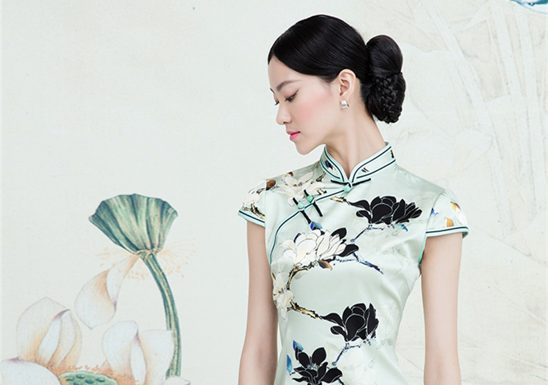匠心啟航閱讀蠶絲復(fù)古玉蘭花旗袍春夏款