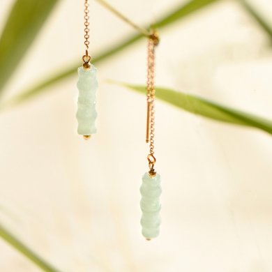 知竹系列耳環(huán)，天然竹節(jié)翡翠9K金耳針首飾