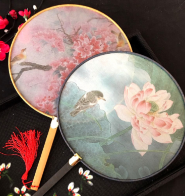 匠心啟航閱讀復古仿竹團扇，真絲半透明雙面團扇圖片