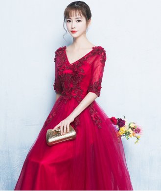 精美V領(lǐng)中式禮服，氣質(zhì)長裙晚禮服