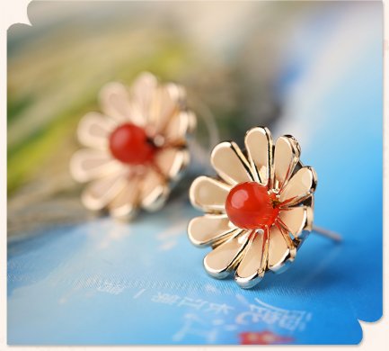 復(fù)古風花朵小巧耳釘，簡約時尚瑪瑙耳釘首飾