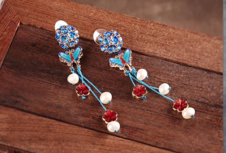 匠心啟航閱讀景泰藍蝴蝶耳釘氣質耳環(huán)首飾