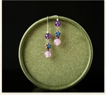 紫色小巧時(shí)尚耳飾，古典銀線長(zhǎng)款耳環(huán)