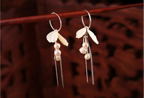 貝殼珍珠耳墜，白色簡約耳圈耳環(huán)首飾