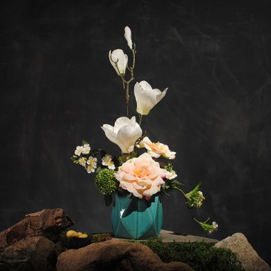 清雅浪漫玉蘭花花藝，浪漫梨花中式插花