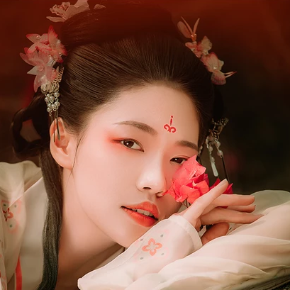 花間佳人帶傘女生頭像，唯美古風(fēng)真人頭像