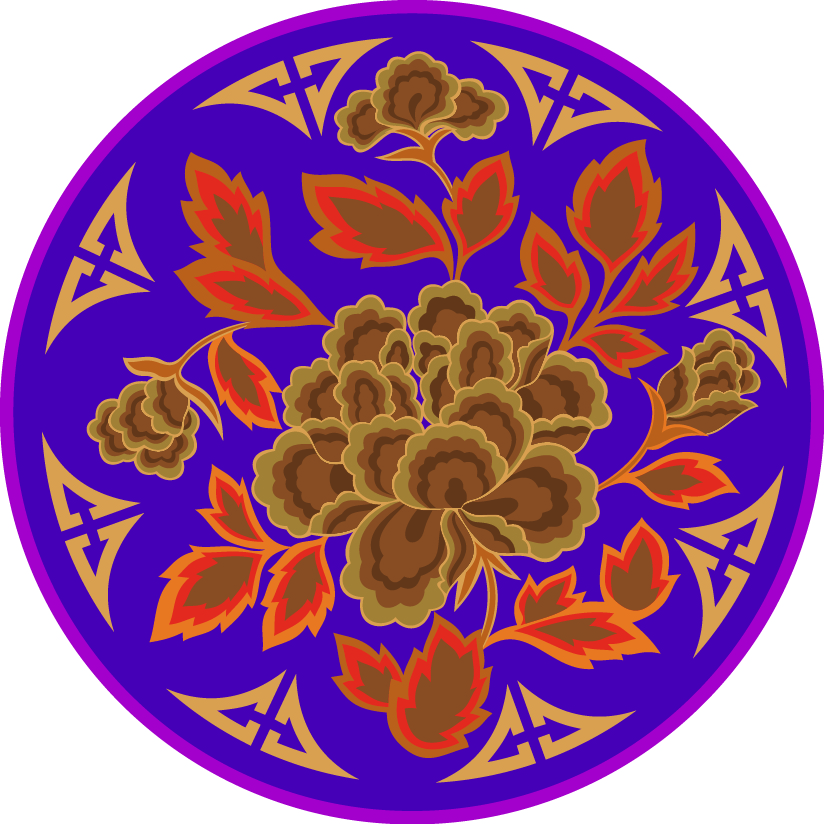 中國(guó)傳統(tǒng)刺繡牡丹花圓形圖案，矢量素材