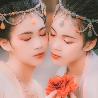 并蒂花閨蜜頭像，唯美古風真人頭像