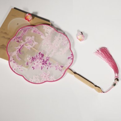 唯美粉色小清新團扇，花信復(fù)古古典扇子