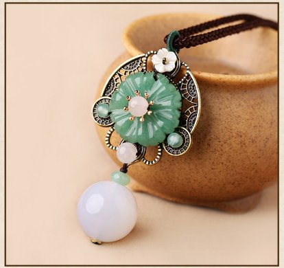 古風(fēng)長(zhǎng)款玉瑪瑙花吊墜毛衣鏈，氣質(zhì)項(xiàng)鏈?zhǔn)罪? / data-73ZT=