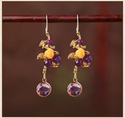 古風(fēng)宮廷氣質(zhì)耳環(huán)，淡紫個(gè)性鳥(niǎo)兒耳飾首飾