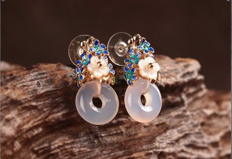 匠心啟航閱讀耳釘瑪瑙平安扣耳墜耳環(huán)