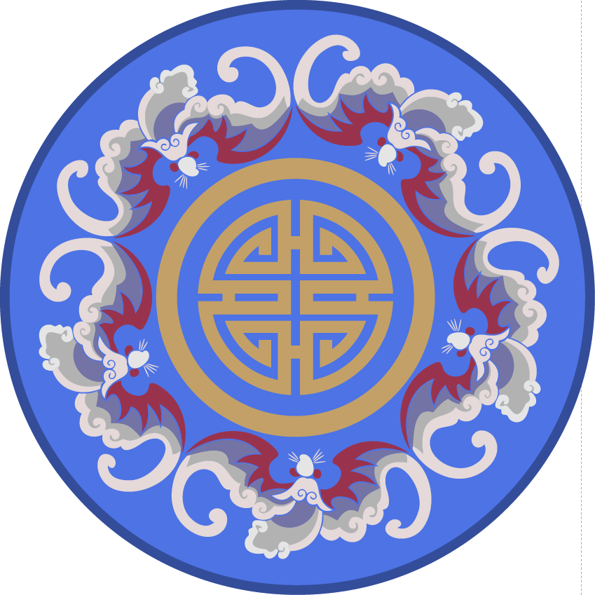 中國(guó)傳統(tǒng)刺繡福壽無(wú)邊圓形圖案，矢量素材