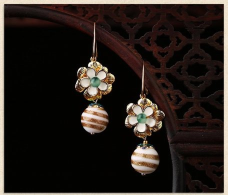 匠心啟航閱讀琉璃古風(fēng)花朵耳墜氣質(zhì)簡(jiǎn)約耳環(huán)首飾