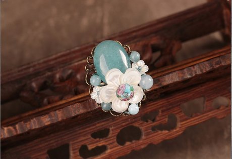 復(fù)古小清新貝殼花開(kāi)口戒指首飾