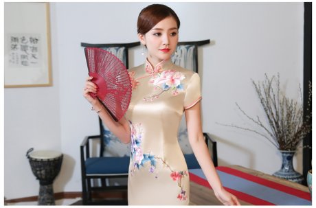 金牡丹刺繡旗袍，復(fù)古唯美旗袍裙