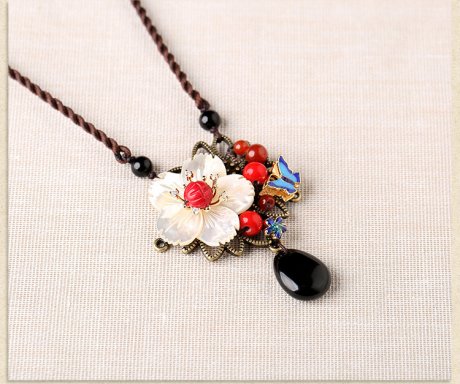 貝殼花吊墜項鏈，手工編織民族風鎖骨鏈首飾