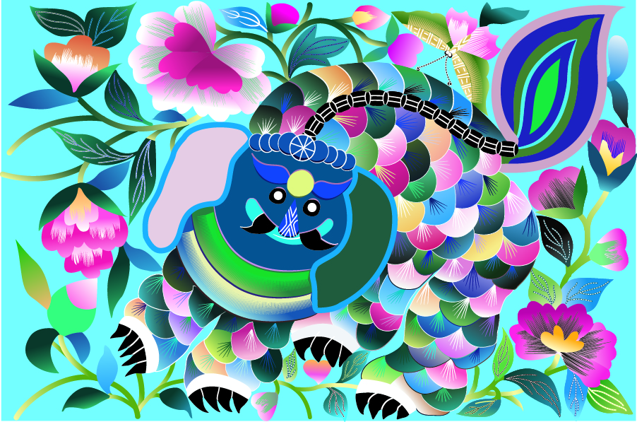 中國傳統(tǒng)刺繡吉祥動物圖案，矢量素材