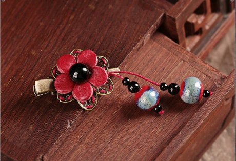 匠心啟航閱讀紅色花朵古風(fēng)發(fā)夾頭飾