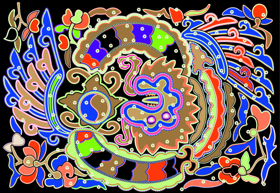 中國(guó)傳統(tǒng)刺繡龍鳳呈祥圖案，矢量素材