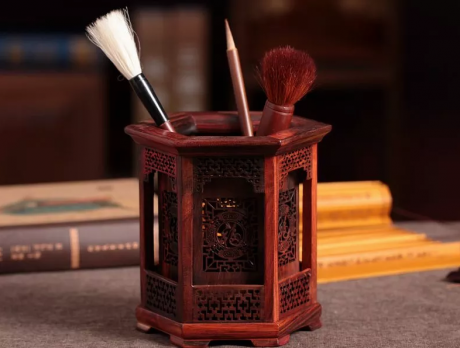 老撾大紅酸枝實(shí)木筆筒，紅木雕工藝品