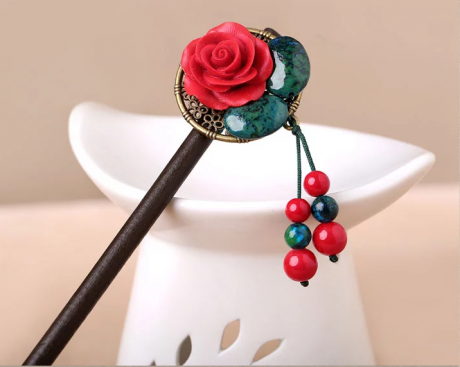 匠心啟航閱讀漆雕花朵民族風流蘇簪子頭飾