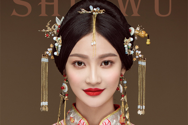 古玉串珠中式流蘇頭飾，新娘古裝發(fā)飾套裝