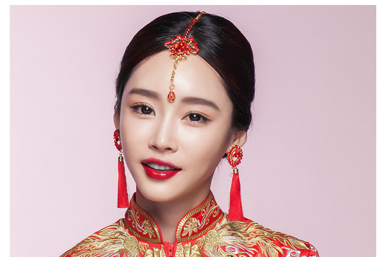 匠心啟航閱讀頭飾紅色眉心墜，古風(fēng)新娘妝額飾
