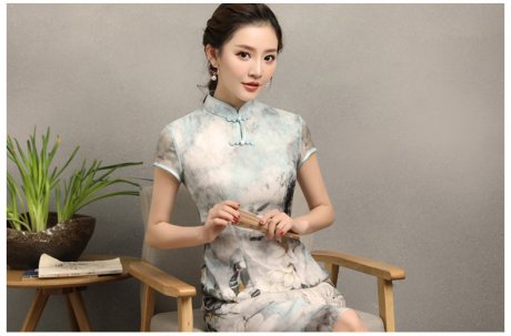 清雅華貴白玉蘭旗袍，復(fù)古真絲旗袍裙