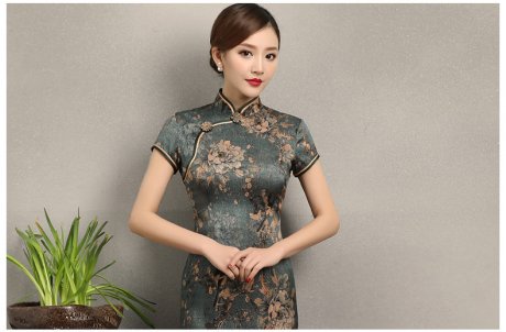 匠心啟航閱讀花牡丹旗袍，復(fù)古典雅修身旗袍裙