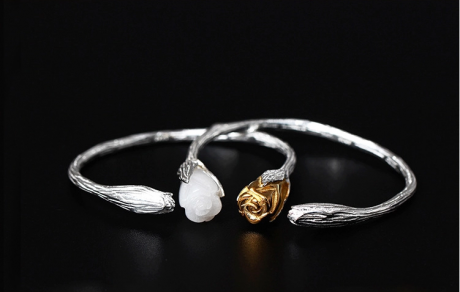 匠心啟航閱讀復古風白玉蘭花開口手鐲