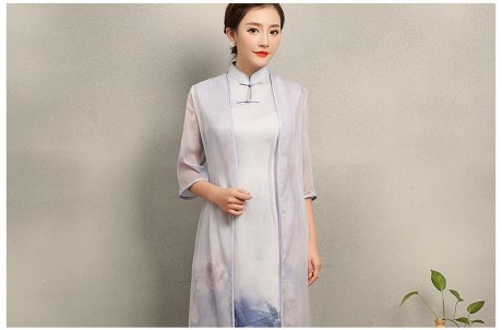 溫婉優(yōu)雅淡紫旗袍，文藝復(fù)古氣息旗袍裙