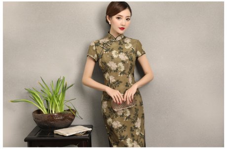 古韻美人旗袍，復古花香修身旗袍裙