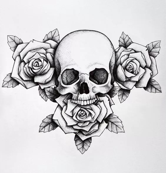 一組手繪骷髏頭插畫，猶如帶刺的玫瑰！