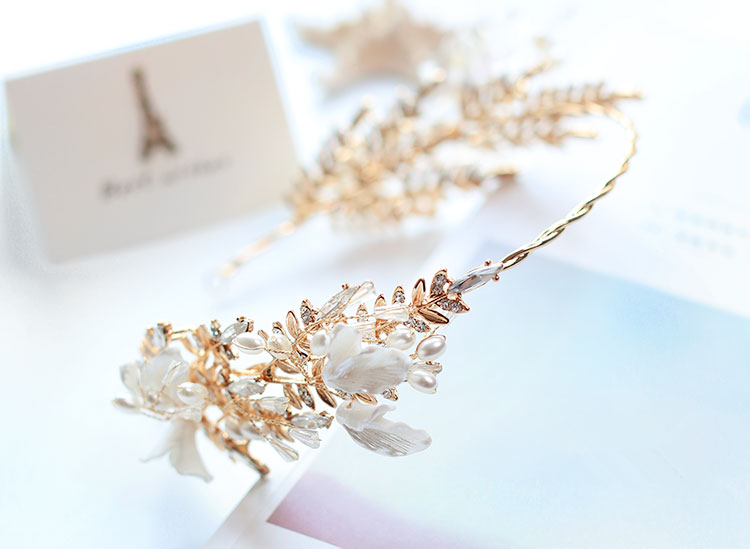 水晶頭花發(fā)箍頭飾，精美金色古典發(fā)飾