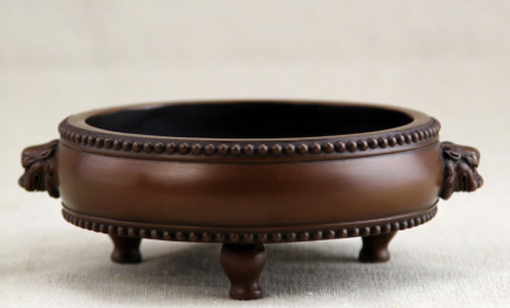 紫銅獅首耳鼓式香爐，簡約無蓋熏香爐