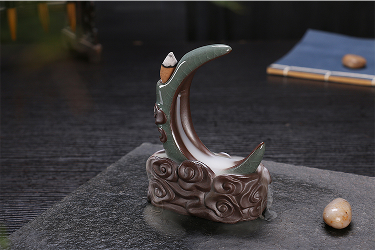 四款紫砂陶瓷招財(cái)哥窯月亮荷葉倒流香爐