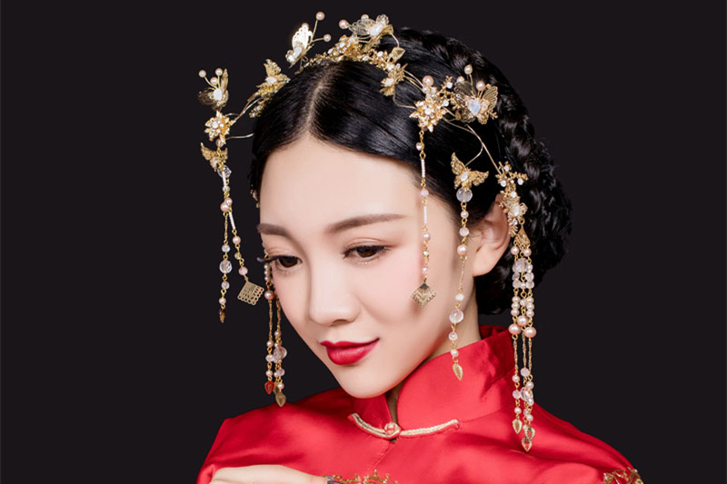 古裝頭飾金色流蘇，原創(chuàng)鳳冠發(fā)箍