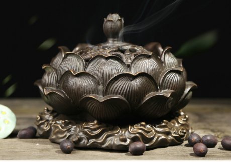 精致蓮花香爐，仿古純銅香爐