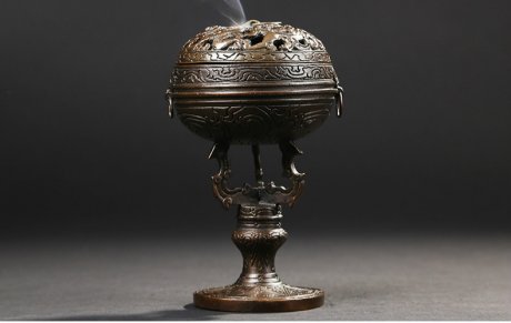 仿漢宮廷鏤空香爐，仿古虎頭紋純銅香爐