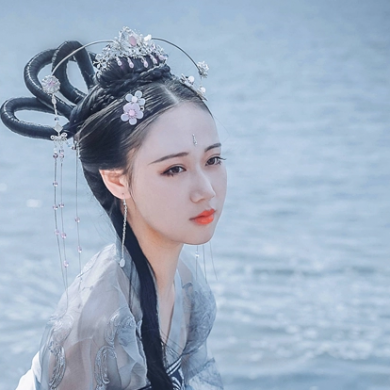 兩組齊胸襦裙?jié)h服女子頭像，唯美古風(fēng)真人頭像